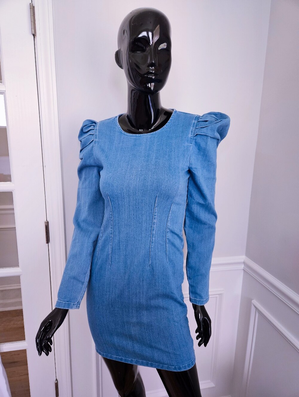 Puff Sleeve Mini Denim Dress